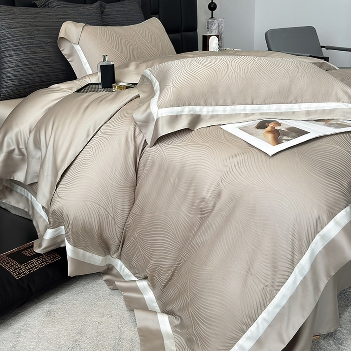 91家纺网 家纺一手货源 找家纺 若未家居 LOVEWE HOUSE 2025新款天丝提花套件撞色轻奢风四件套-天丝布拉格 天丝布拉格 香槟米