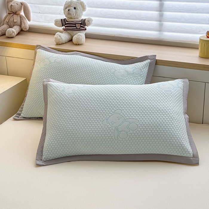 91家纺网 家纺一手货源 找家纺 999家纺   2025新款凉感提花冰豆豆凉席三件套 冰块熊-蓝（凉席款）