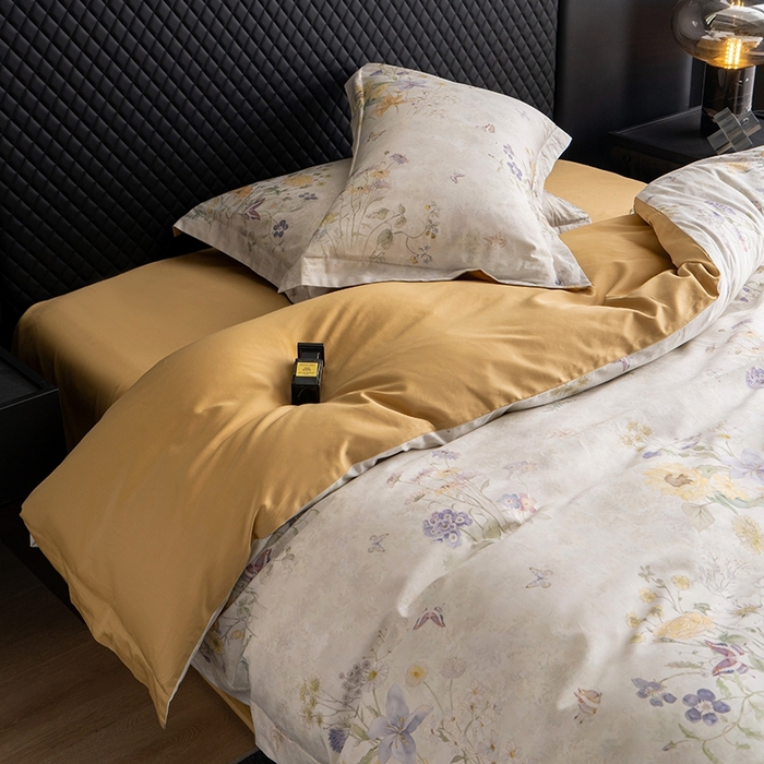 91家纺网 家纺一手货源 找家纺 皇寝世家家居 2025新款60S新疆长绒棉数码印花全棉床上四件套纯棉床品套件 蝶舞