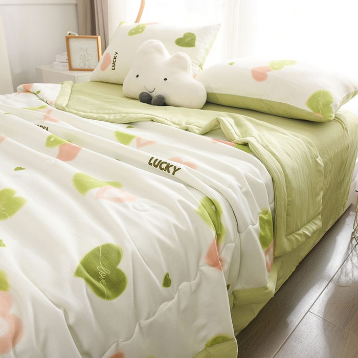 91家纺网 家纺一手货源 找家纺 红日子纺织品 2025新款棉麻夏被四件套 浪漫爱心