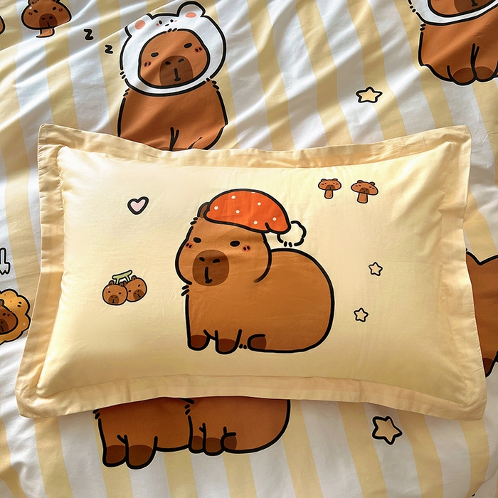 91家纺网 家纺一手货源 找家纺 2025新款原创设计卡皮巴拉全棉四件套-有作品登记证书 条纹巴拉