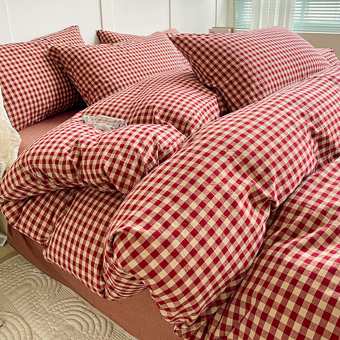 91家纺网 家纺一手货源 找家纺 大柏树 2025新款全棉水洗棉套件-床单四件套 云素红