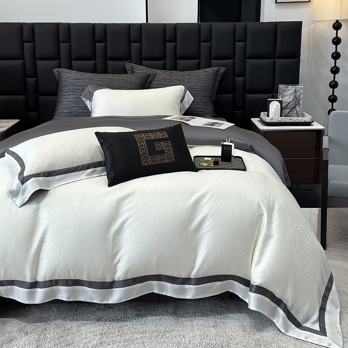 91家纺网 家纺一手货源 找家纺 若未家居 LOVEWE HOUSE 2025新款天丝提花套件撞色轻奢风四件套-天丝布拉格 天丝布拉格 奶昔白