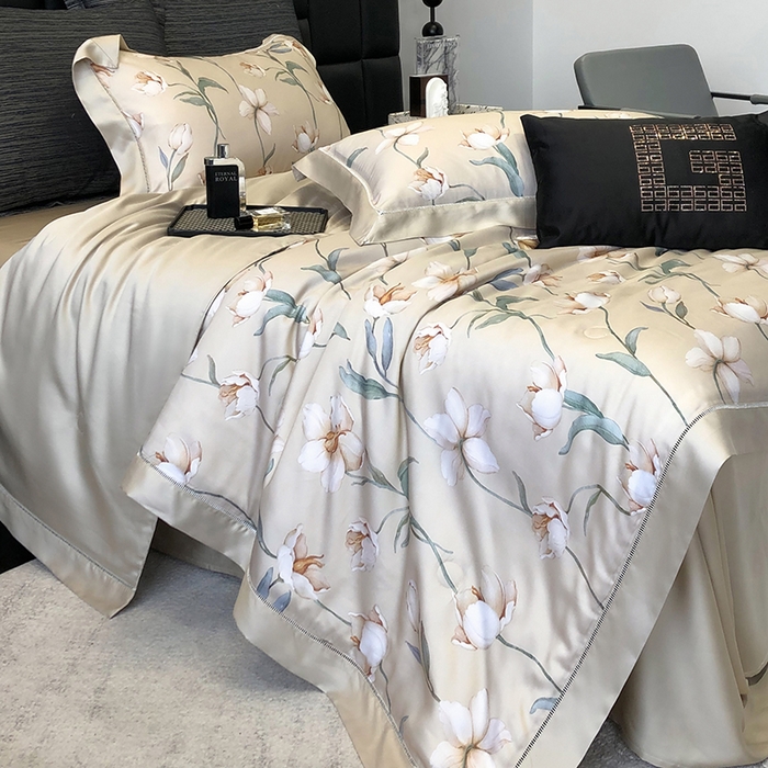 91家纺网 家纺一手货源 找家纺 若未家居 LOVEWE HOUSE 2025新款兰精天丝印花夏被及夏被四件套 玉兰白雪（床单款+床盖款）