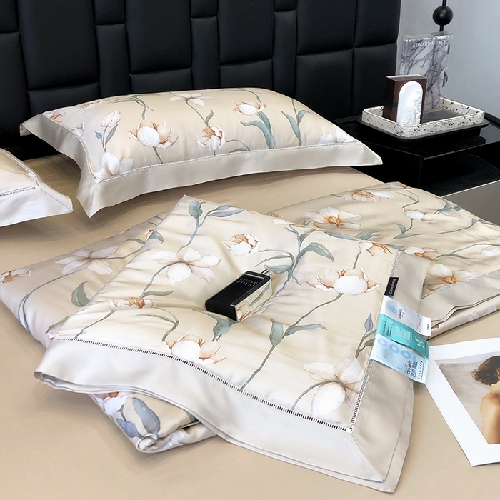 91家纺网 家纺一手货源 找家纺 若未家居 LOVEWE HOUSE 2025新款兰精天丝印花夏被及夏被四件套 玉兰白雪（床单款+床盖款）