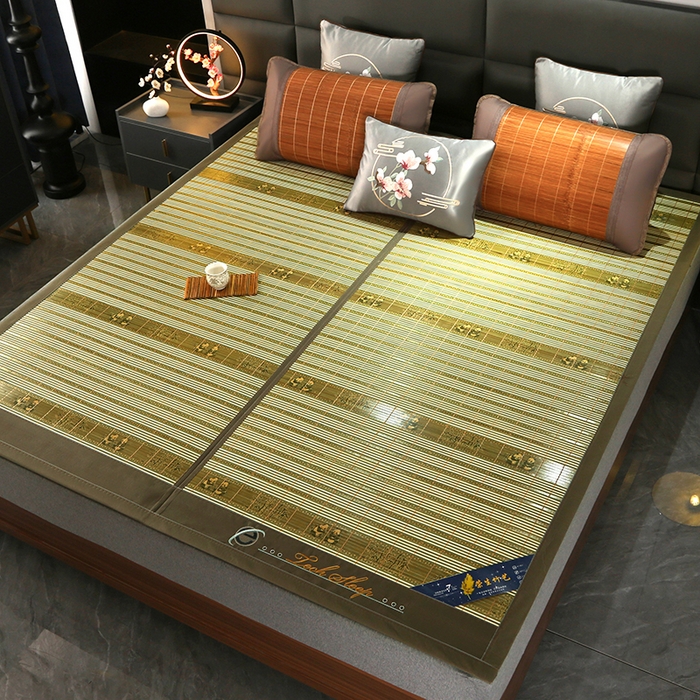 91家纺网 家纺一手货源 找家纺 森璐家纺 2025新款茶香养生竹席藤席草席冰丝席凉席子 熊猫绿-反面冰藤