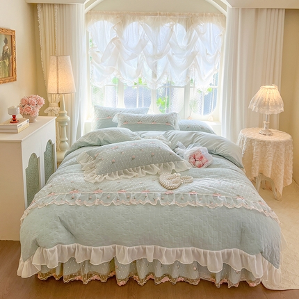 91家纺网 家纺一手货源 找家纺 （总）网红馆（ck家纺） 2025新款优舒棉蕾丝花边床裙四件套-玛格丽