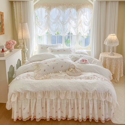 91家纺网 家纺一手货源 找家纺 （总）网红馆（ck家纺） 2025新款优舒棉蕾丝花边床裙四件套-玛格丽