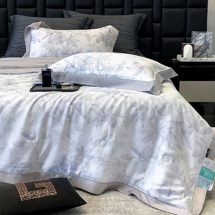 91家纺网 家纺一手货源 找家纺 若未家居 LOVEWE HOUSE 2025新款兰精天丝印花夏被及夏被四件套 落叶派对（床单款+床盖款）