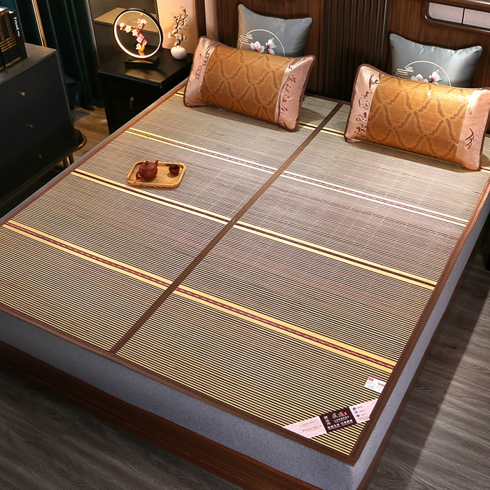 91家纺网 家纺一手货源 找家纺 鸣创 2025新款碳光竹席艾草驱蚊凉席草席藤席 精品木纹