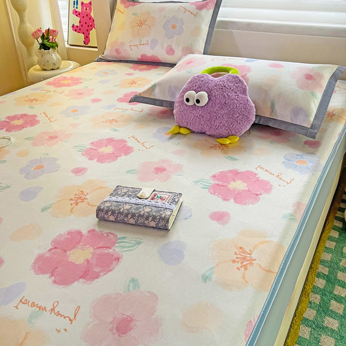 91家纺网 家纺一手货源 找家纺 金盛纺 2025新款A类数码印花冰丝席-床笠款 天女散花