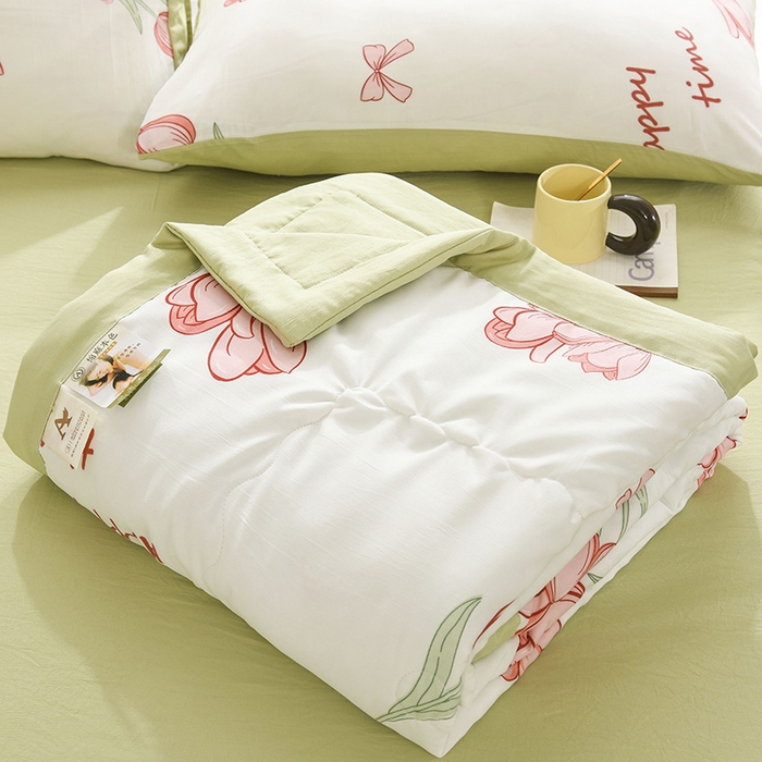 91家纺网 家纺一手货源 找家纺 红日子纺织品 2025新款棉麻夏被四件套 郁金香