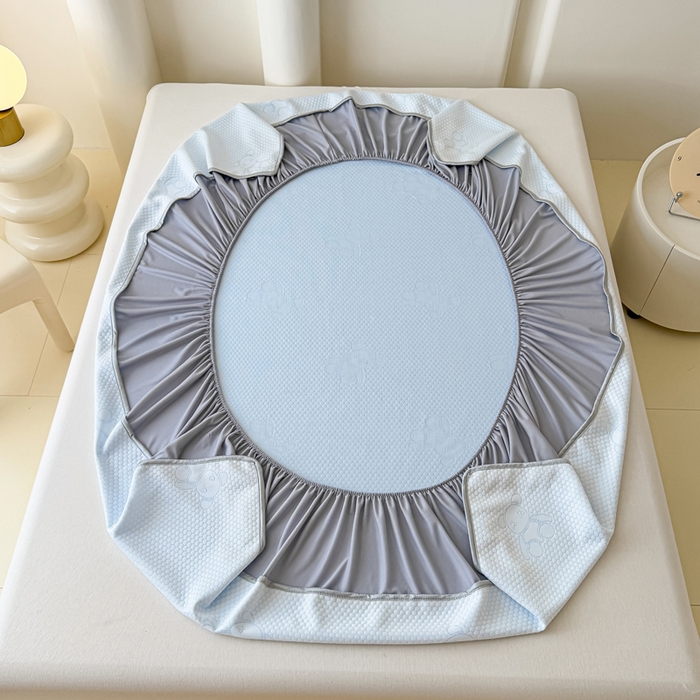 91家纺网 家纺一手货源 找家纺 999家纺   2025新款凉感提花冰豆豆凉席三件套 冰块熊-蓝（床笠款）