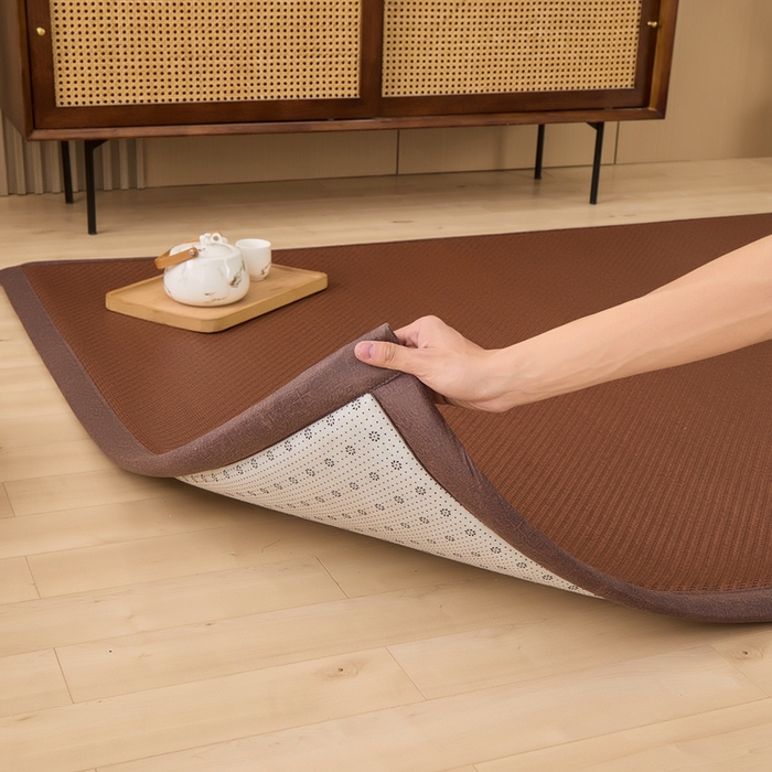 91家纺网 家纺一手货源 找家纺 绒艺席业 2025新款PE藤席地垫 咖色