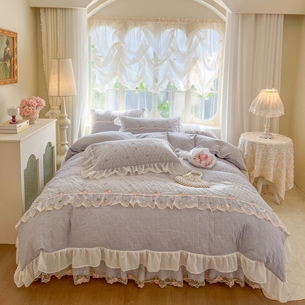 91家纺网 家纺一手货源 找家纺 （总）网红馆（ck家纺） 2025新款优舒棉蕾丝花边床裙四件套-玛格丽