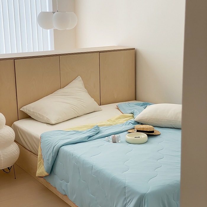 91家纺网 家纺一手货源 找家纺 时年家纺 2025新款升级版180克高定即刻凉感夏被 晴空蓝