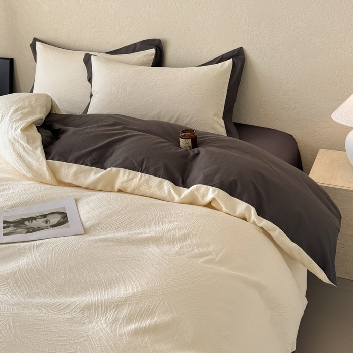 91家纺网 家纺一手货源 找家纺 若未家居 LOVEWE HOUSE 2025新款50S色织空气层水洗大提花全棉四件套 流光-云氧白