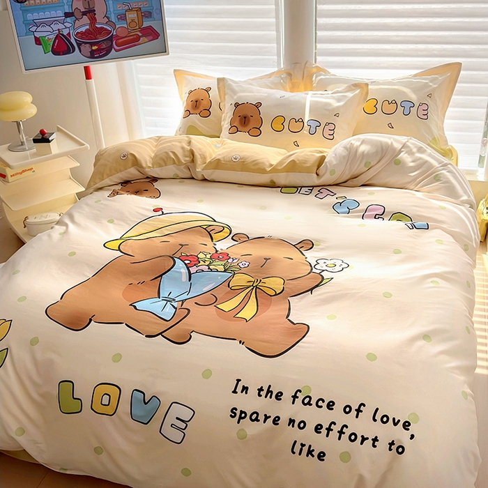 91家纺网 家纺一手货源 找家纺 2025新款原创设计卡皮巴拉全棉四件套-有作品登记证书 波点巴拉