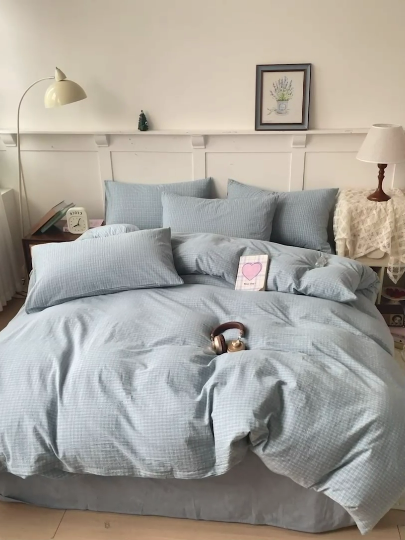 91家纺网 家纺一手货源 找家纺 大柏树 2025新款全棉水洗棉套件-床单四件套 春野兰