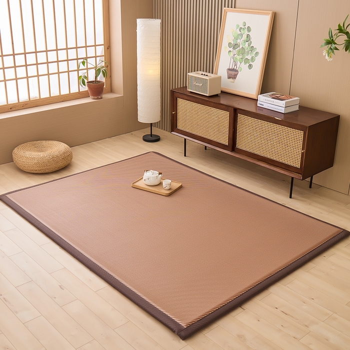 91家纺网 家纺一手货源 找家纺 绒艺席业 2025新款PE藤席地垫 斜纹编织 白玉