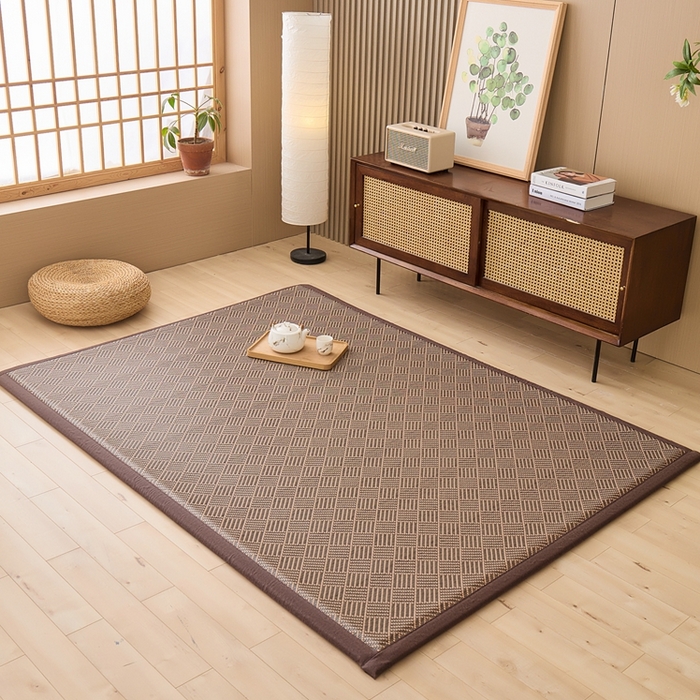 91家纺网 家纺一手货源 找家纺 绒艺席业 2025新款PE藤席地垫 饼干花 灰色