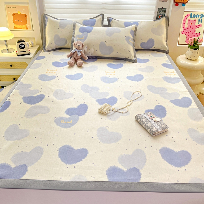 91家纺网 家纺一手货源 找家纺 金盛纺 2025新款A类数码印花冰丝席-床席款 心心相印