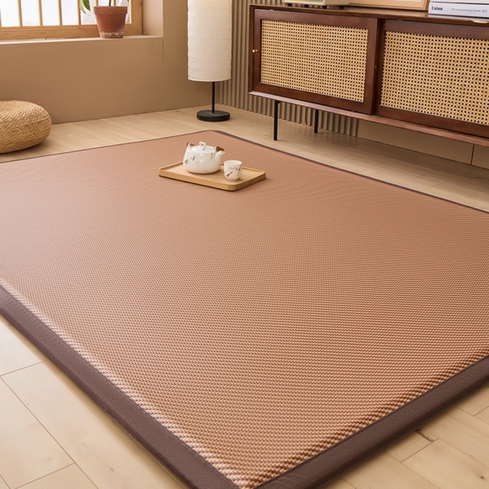 91家纺网 家纺一手货源 找家纺 绒艺席业 2025新款PE藤席地垫 斜纹编织 白玉