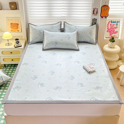 金盛纺 2025新款A类数码印花冰丝席-床席款 蛋仔-蓝