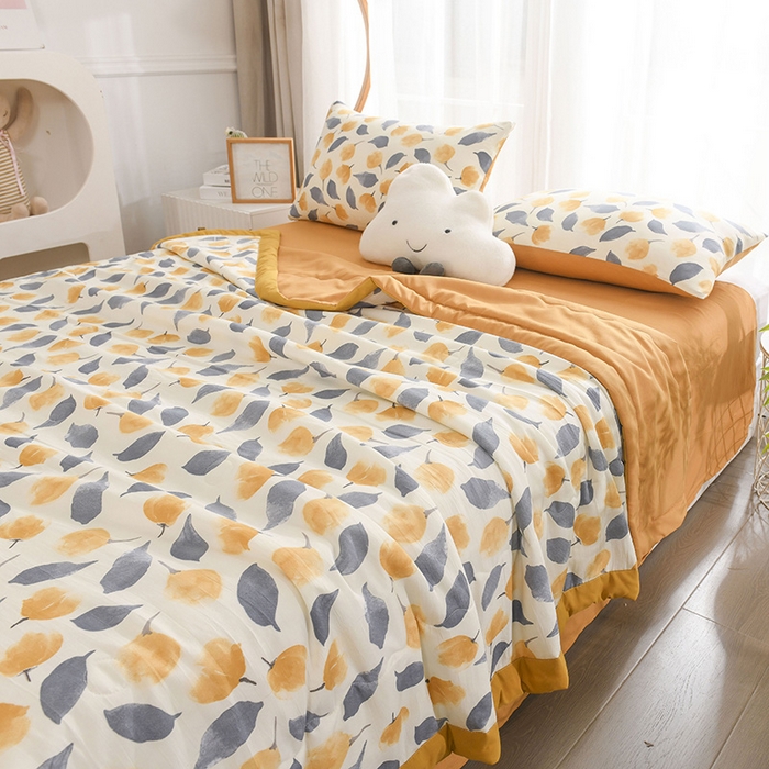 91家纺网 家纺一手货源 找家纺 红日子纺织品 2025新款棉麻夏被四件套 漫花-黄