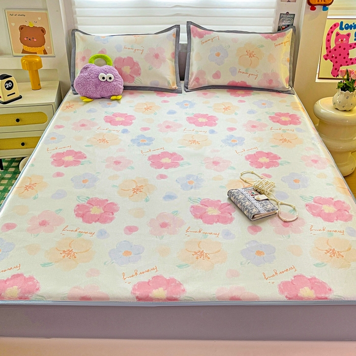 91家纺网 家纺一手货源 找家纺 金盛纺 2025新款A类数码印花冰丝席-床笠款 天女散花