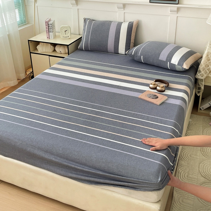 91家纺网 家纺一手货源 找家纺 2025新款全棉水洗棉套件-单床笠 流年灰