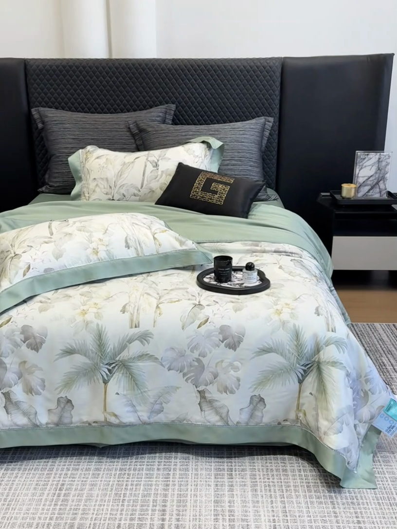 91家纺网 家纺一手货源 找家纺 若未家居 LOVEWE HOUSE 2025新款兰精天丝印花夏被及夏被四件套 清爽一夏（床单款+床盖款）