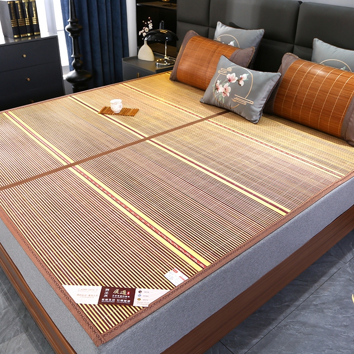 91家纺网 家纺一手货源 找家纺 森璐家纺 2025新款茶香养生竹席藤席草席冰丝席凉席子 木纹-反面亚草