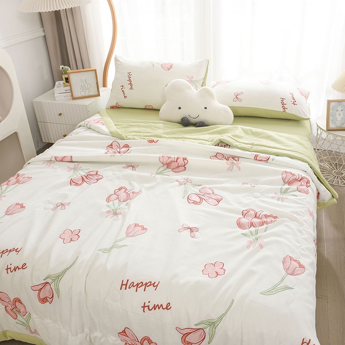 91家纺网 家纺一手货源 找家纺 红日子纺织品 2025新款棉麻夏被四件套 郁金香