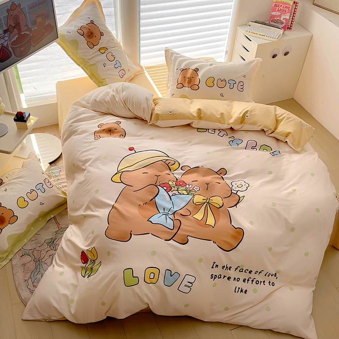 91家纺网 家纺一手货源 找家纺 2025新款原创设计卡皮巴拉全棉四件套-有作品登记证书 波点巴拉