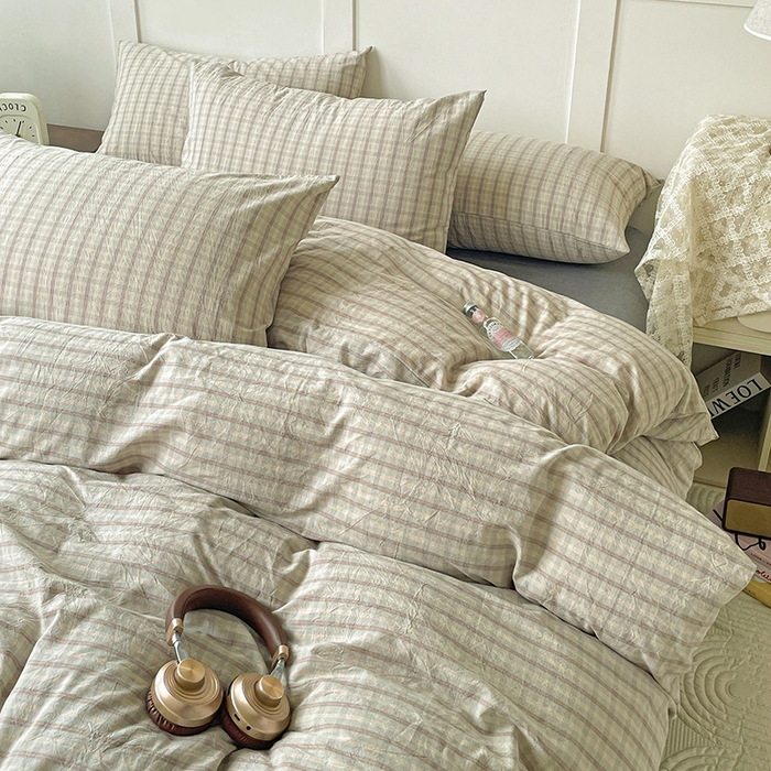 91家纺网 家纺一手货源 找家纺 大柏树 2025新款全棉水洗棉套件-床单四件套 日落灰