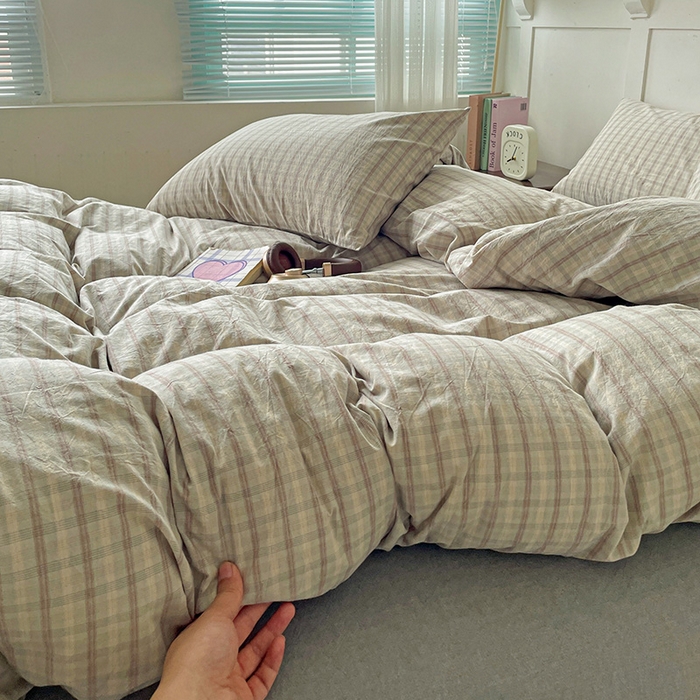 91家纺网 家纺一手货源 找家纺 大柏树 2025新款全棉水洗棉套件-床单四件套 日落灰