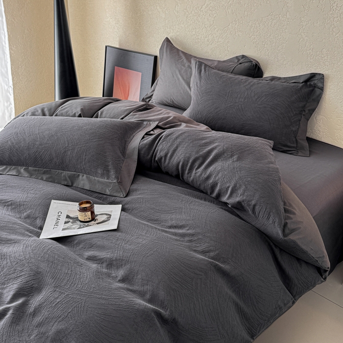 91家纺网 家纺一手货源 找家纺 若未家居 LOVEWE HOUSE 2025新款50S色织空气层水洗大提花全棉四件套 流光-碳素灰