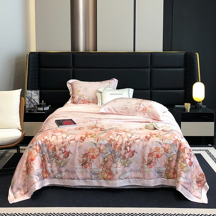若未家居 LOVEWE HOUSE 2025新款兰精天丝印花夏被及夏被四件套 花西子 粉（床单款+床盖款）