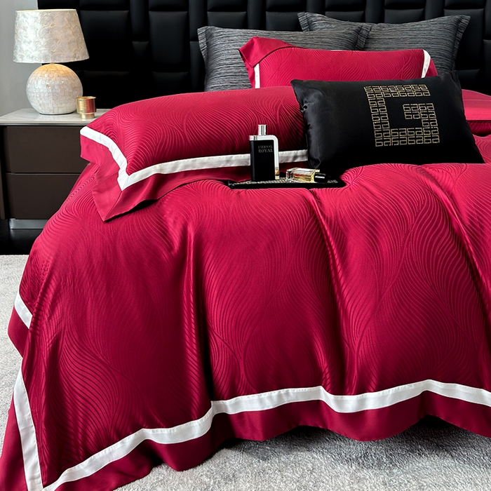 91家纺网 家纺一手货源 找家纺 （总）若未家居 LOVEWE HOUSE 2025新款天丝提花套件撞色轻奢风四件套-天丝布拉格