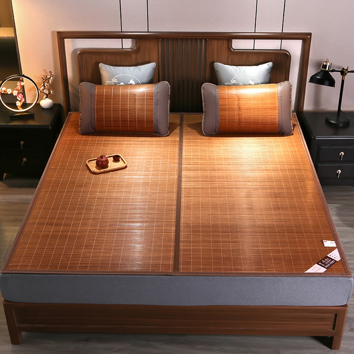 91家纺网 家纺一手货源 找家纺 鸣创 2025新款碳光竹席艾草驱蚊凉席草席藤席 精品碳化