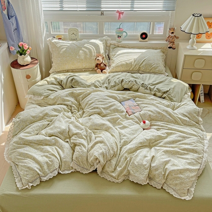 91家纺网 家纺一手货源 找家纺 （总）仟网汇 2025新款云感皱皱双层纱全棉花边四件套