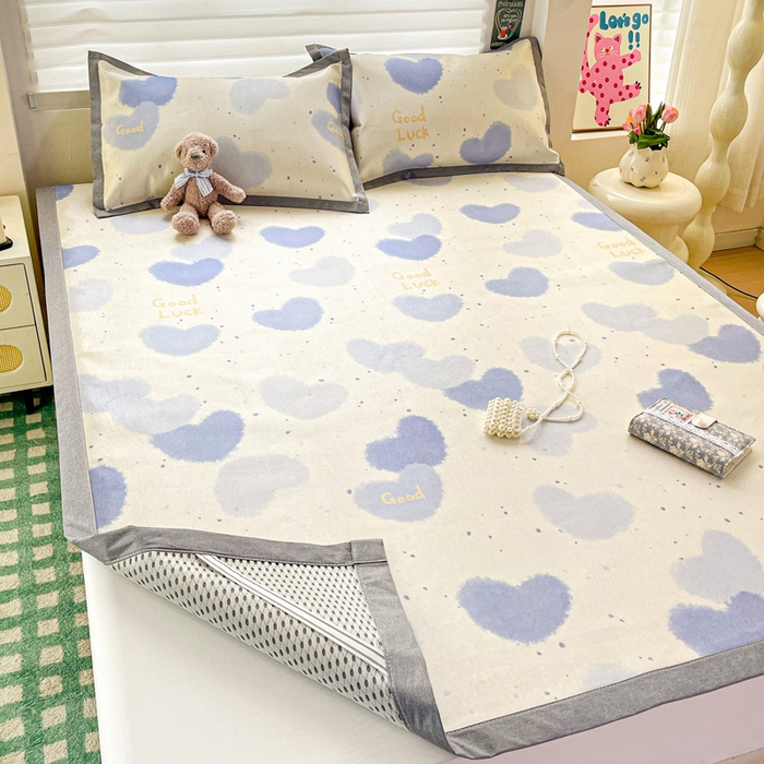 91家纺网 家纺一手货源 找家纺 金盛纺 2025新款A类数码印花冰丝席-床席款 心心相印