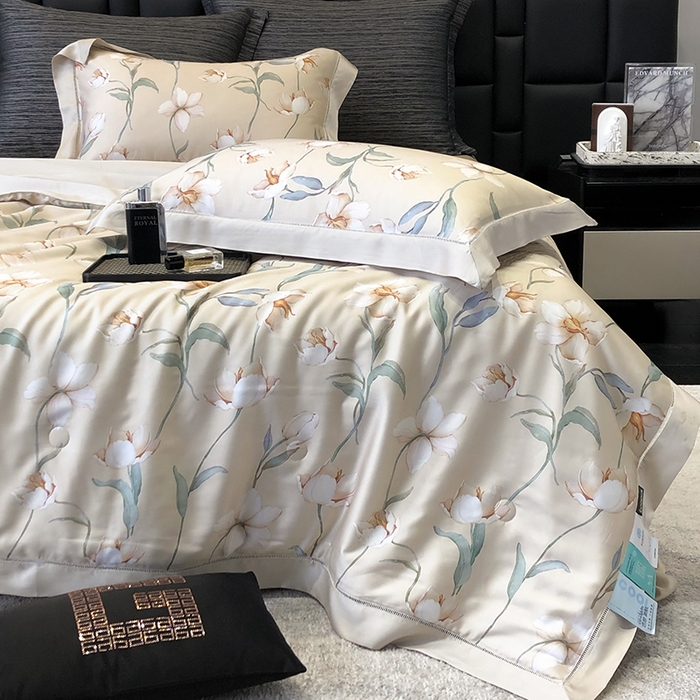 91家纺网 家纺一手货源 找家纺 若未家居 LOVEWE HOUSE 2025新款兰精天丝印花夏被及夏被四件套 玉兰白雪（床单款+床盖款）