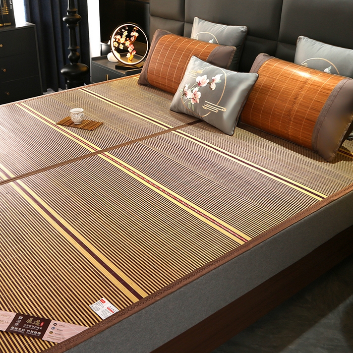 91家纺网 家纺一手货源 找家纺 森璐家纺 2025新款茶香养生竹席藤席草席冰丝席凉席子 木纹-反面亚草