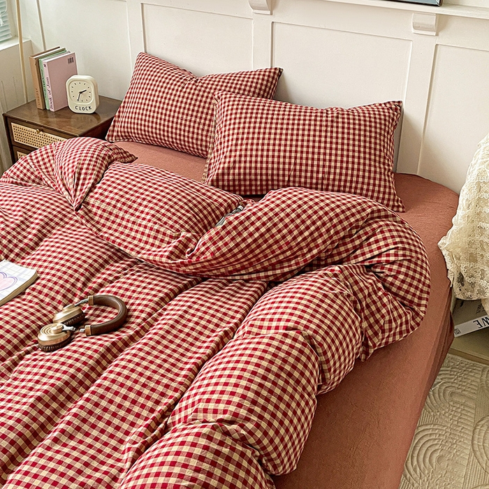 91家纺网 家纺一手货源 找家纺 大柏树 2025新款全棉水洗棉套件-床单四件套 云素红