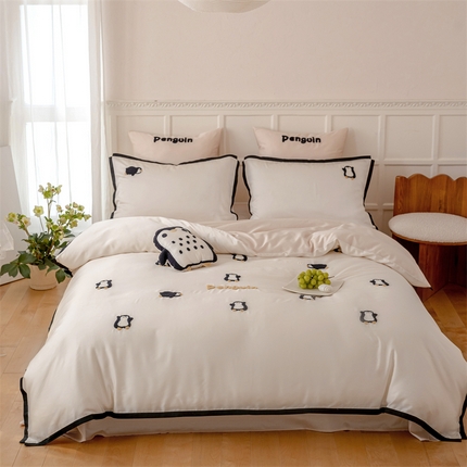 FORTWO家纺原创设计（FOR TWO家纺） 2025新款60支兰精天丝毛巾绣四件套-断角款 企鹅