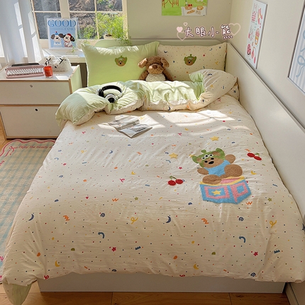 91家纺网 家纺一手货源 找家纺 （总）顾里家纺 2025新款ins韩系童趣毛巾绣云朵棉四件套