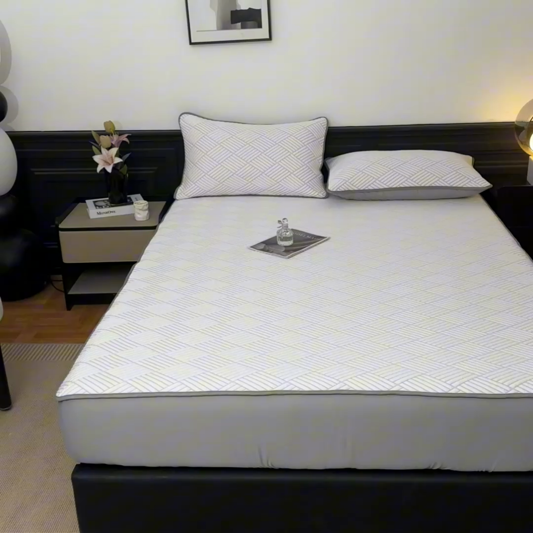 91家纺网 家纺一手货源 找家纺 欧邦 2025新款外贸热销加厚菱形Pe中分子凉感豆豆软席 菱形-紫 床笠款