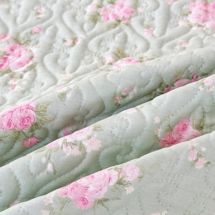 91家纺网 家纺一手货源 找家纺 添越 2024小清新韩版蕾丝花边纯棉夹棉床盖三件套全棉花开半夏